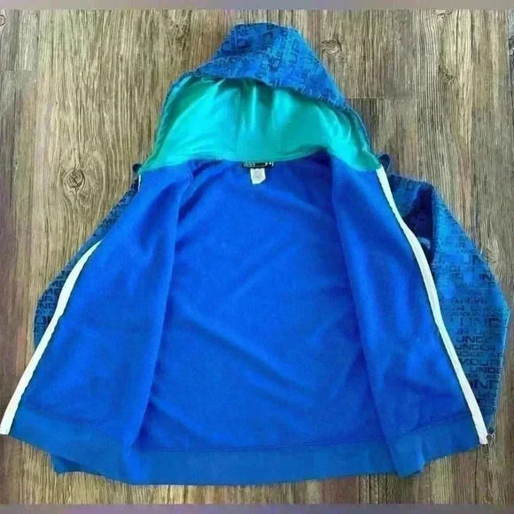 Under Armour Hoodie Women's Size Lg Semi-Fitted Blue Logo Full Zip Sweatshirt - Picture 2 of 8